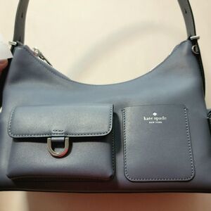Kate Spade Blue Leather Shoulder Bag with Front and Side Cargo Pockets